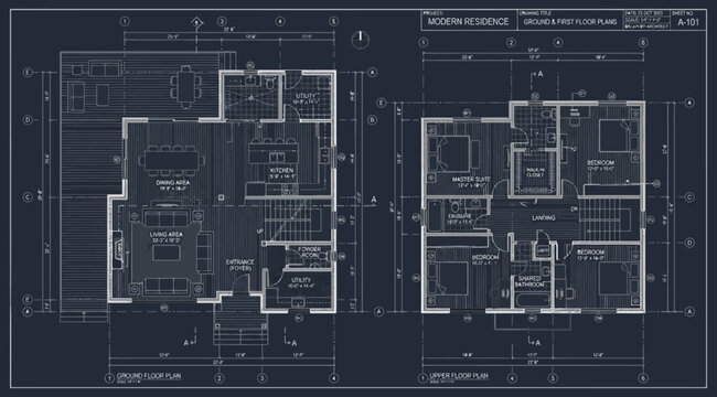 Modern residence ground and first floor architectural plans