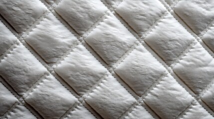Naklejka premium Quilted cotton fabric, diamond stitching pattern, white padded material, mattress cover texture background, soft comfort 