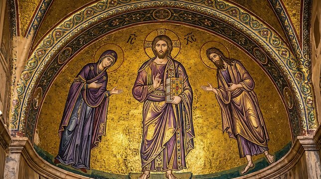 Ancient Byzantine Gold Mosaic of Jesus Christ and Saints