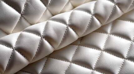 Naklejka premium Quilted fabric texture, white padded cloth, diamond stitching pattern, mattress or jacket material, soft comfort background 