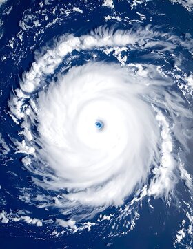 Satellite view of a large hurricane.