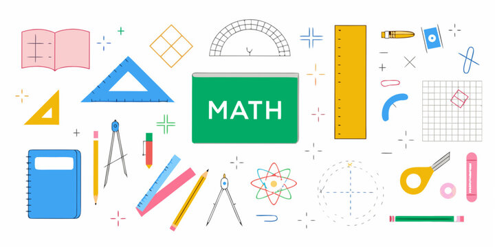 Math Symbols And Tools Colorful Vector Illustration