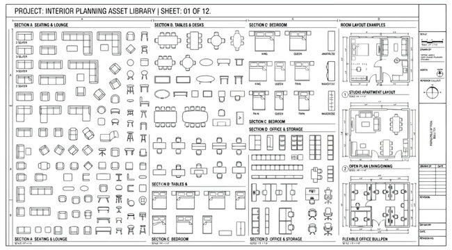 Interior design furniture library and layout templates sheet