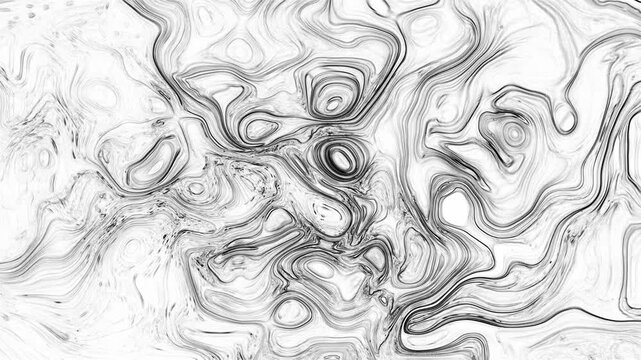 Monochrome Topographic Wave Line Art Draping
&bull;	Description: Abstract black and white background with fine liquid contour lines. Beautiful topographical sketch texture and marble patterns create an ele