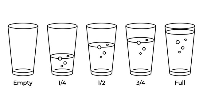 Water glass level icon set with full half and empty vector illustrations