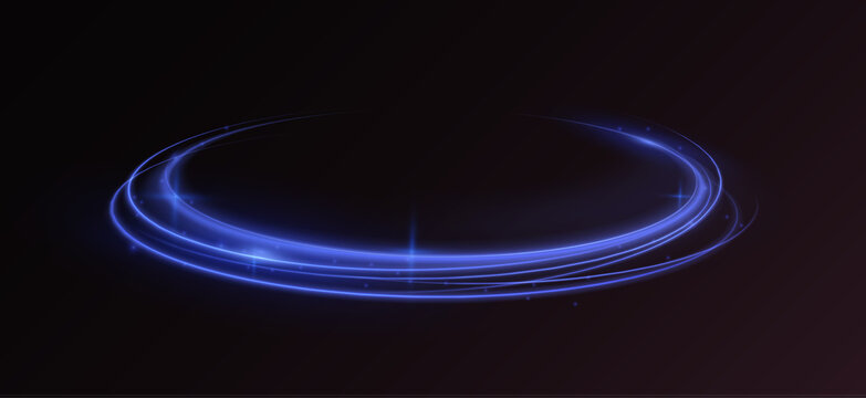 Glowing light trails form a futuristic vortex spiral with smooth plasma motion and lens flare effects. Neon energy circles create a magical portal atmosphere.