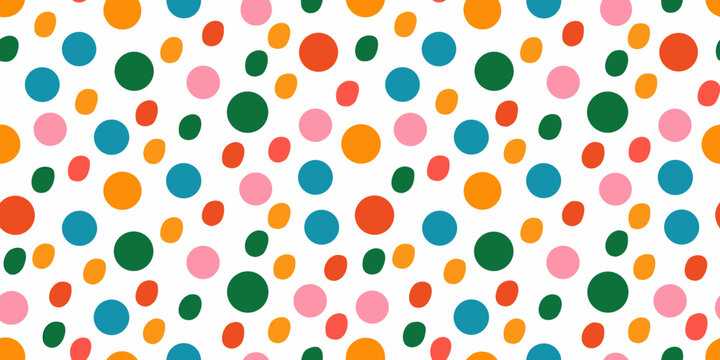 Colorful Polka Dot Pattern On White Background Seamless Repeat