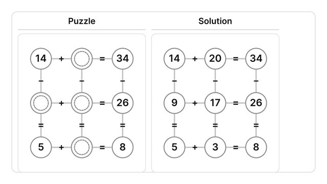 Classic arithmetic grid puzzle with solution