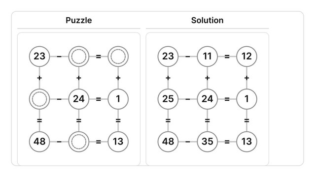 Mathematical puzzle with numbers and answer key