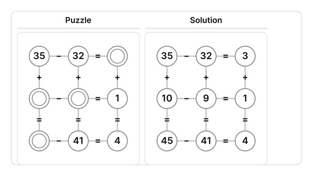 Addition and subtraction number puzzle worksheet