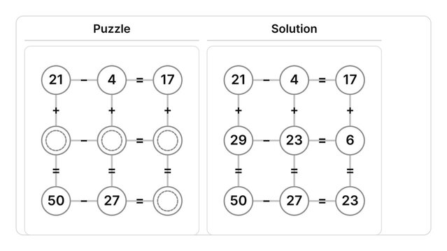 Printable arithmetic puzzle sheet with answers