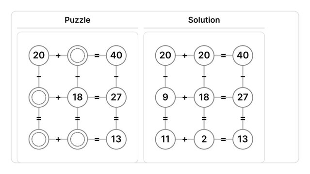 Math worksheet puzzle with missing numbers