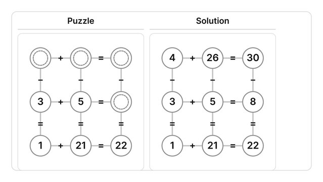 Hidden numbers logic puzzle with solution