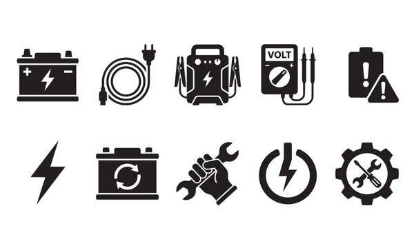 Battery Replacement Service Black Icon Collection
