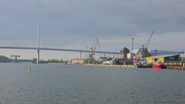 View of Rugen Bridge (Rugenbrucke) connecting Rugen island and Stralsund in Germany