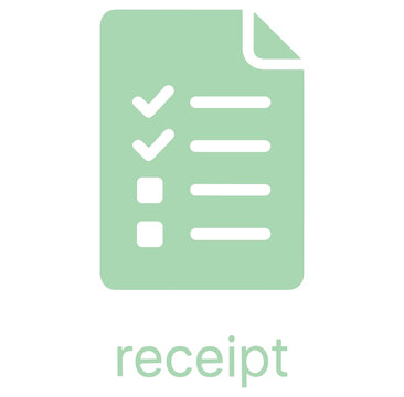 Receipt icon, flat style, green document with check marks, business and finance symbol