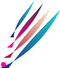 Fototapeta premium Abstract colorful wing concept design featuring geometric feather shapes and bright pink circle focal point.
