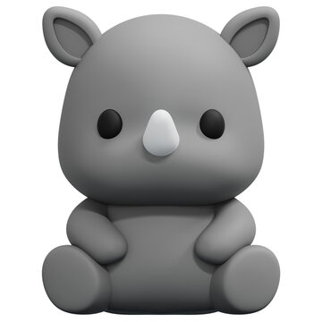 Cute Sitting Grey Rhino Baby Doll Toy Character Figure