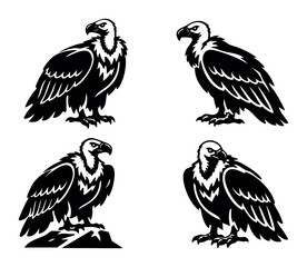 Obraz premium Vultures as vector style logos or mascots. Wild birds of prey representing strength and nature concepts