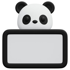 Cute White Panda Animal Face With Blank Board Sign Message Template © Flowicon