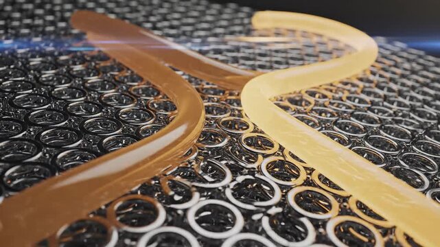 Abstract Metamaterial Grid Distorting Volumetric Golden Light Rays