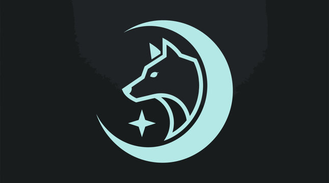 Wolf head inside crescent moon silhouette logo.
