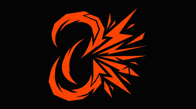 Abstract energetic orange and black explosion logo design.