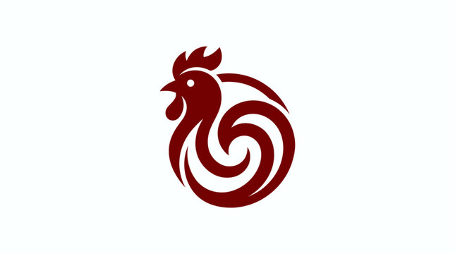 Abstract red rooster head logo with spiral design.