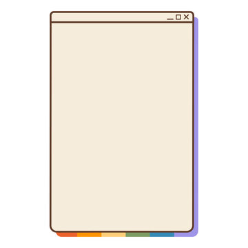 Retro Y2K computer vertical window frame layout with empty copy space and rainbow color footer isolated on white. Nostalgic 90s operating system desktop screen element for LGBTQ pride month cards.