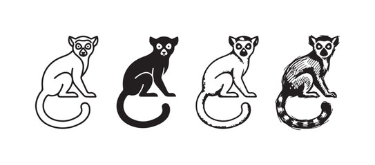 Collection of Black and White Lemur Art in Diverse Graphic Styles © Ірина Гринюк