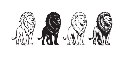 Obraz premium Collection of Black and White Lion Illustrations in Various Artistic Forms
