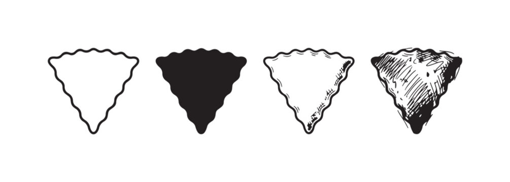 Four artistic interpretations of a unique wavy inverted triangular shape, ranging from clean outline to textured sketch