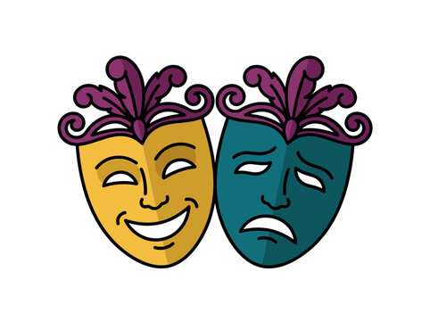 Masquerade mask icon with comic and tragic face isolated on white background for theater and carnival