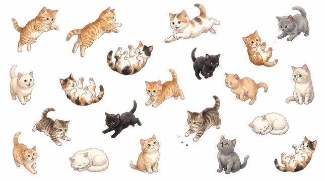 A charming collection of playful kittens in various adorable poses, showcasing different breeds and colors.