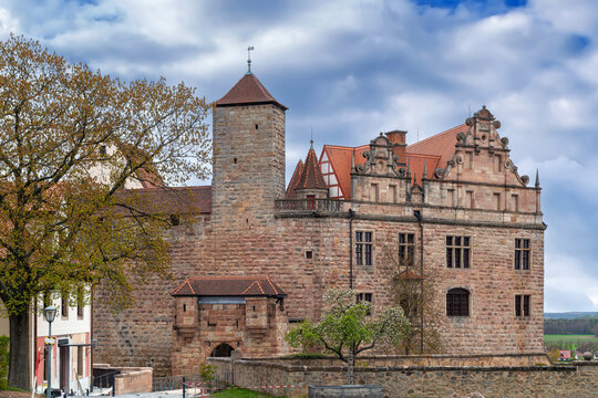 Cadolzburg Castle view in Cadolzburg, Germany. Exterior perspective of the historic fortress under a cloudy sky