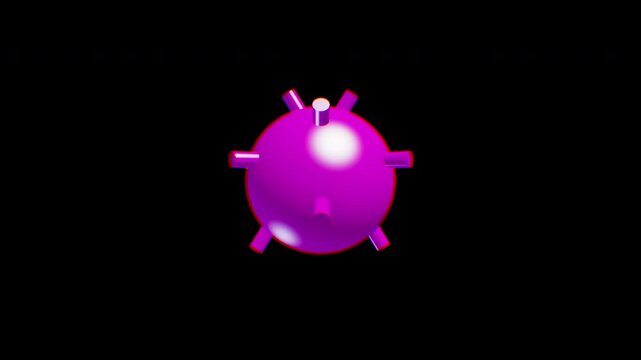 Visually striking 3D animation of a spiky magenta micro-virus rendered in solid tone, isolated on a transparent alpha channel, showcasing its profound spatial depth.