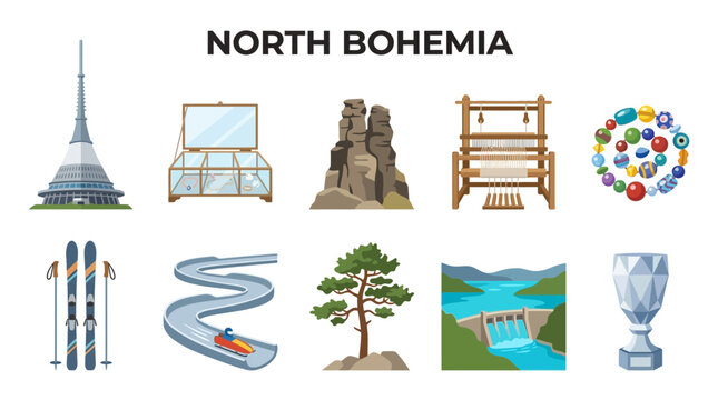 North Bohemia Travel and Tourism Icons Collection.