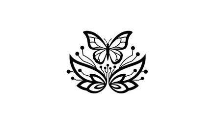 Butterfly and Abstract Floral Design - Black and White Vector Art © Shop