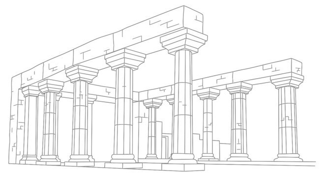 Detailed Wireframe Illustration of Ancient Greek Temple Columns.
