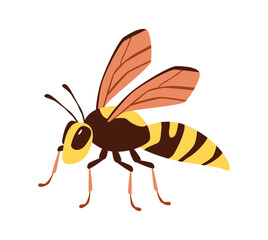 Fototapeta premium Playful wasp illustration with striped yellow body and transparent wings, ideal for children designs, nature themes, and educational projects.