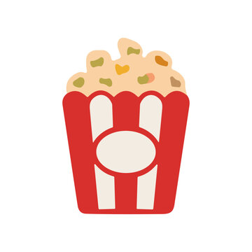 Colorful popcorn in red bucket.