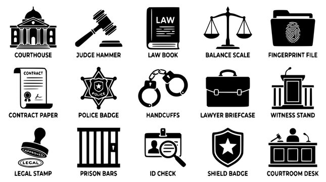 Law and justice icons in a vector illustration set