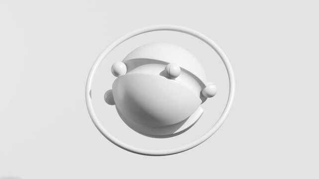 Abstract geometry white orbit circle ring with rolling sphere, minimal 3d geometric visual design, Seamless motion, looping animation