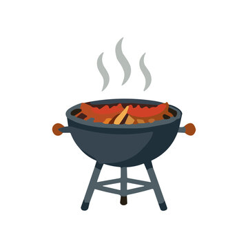 Grill with sizzling meat on fire.