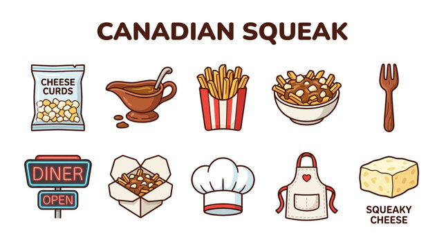Canadian Poutine Ingredients and Diner Icons Collection