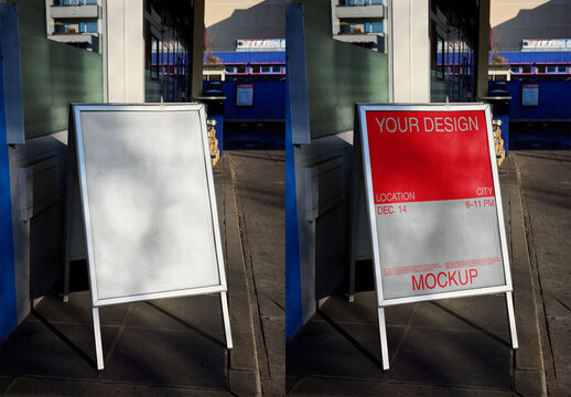 Mockup Of Vertical Customized A-Frame Poster
