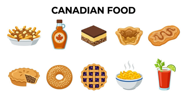 Collection of Popular Canadian Food Dishes and Drinks