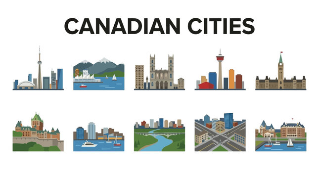 Collection of Canadian City Skylines and Landmarks