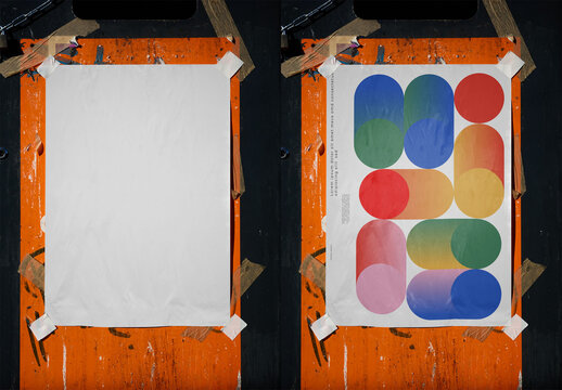 Mockup Of Customizable Poster Taped To Wall