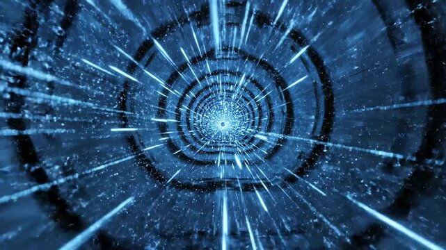 Futuristic AI Neural Network Tunnel with Pulsing Cyan and Violet Data Streams Loop